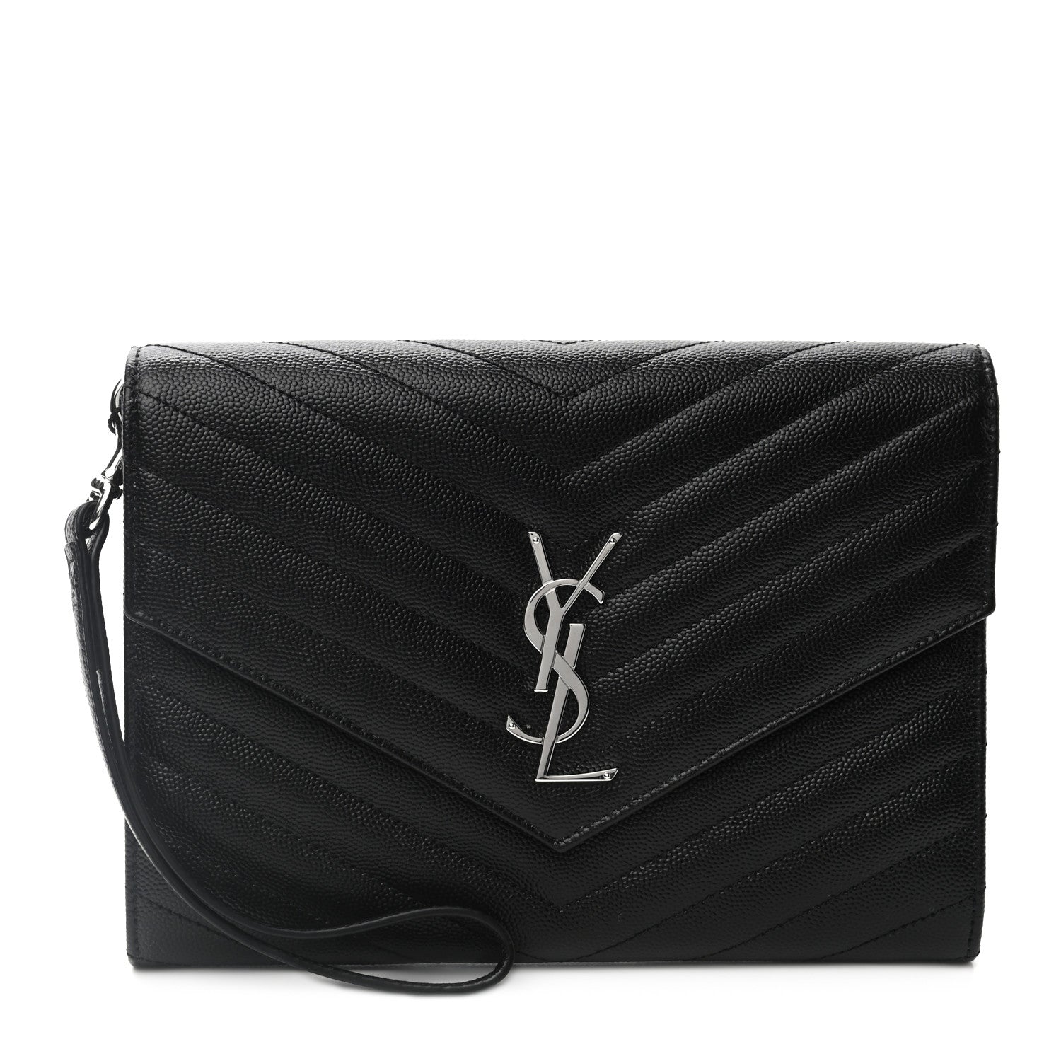 Saint Laurent Grain De Poudre Matelasse Chevron Monogram Envelope Clutch Black 1 of 7