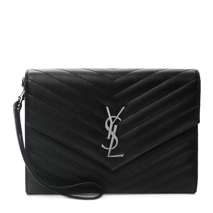 Saint Laurent Grain De Poudre Matelasse Chevron Monogram Envelope Clutch Black 1 of 7