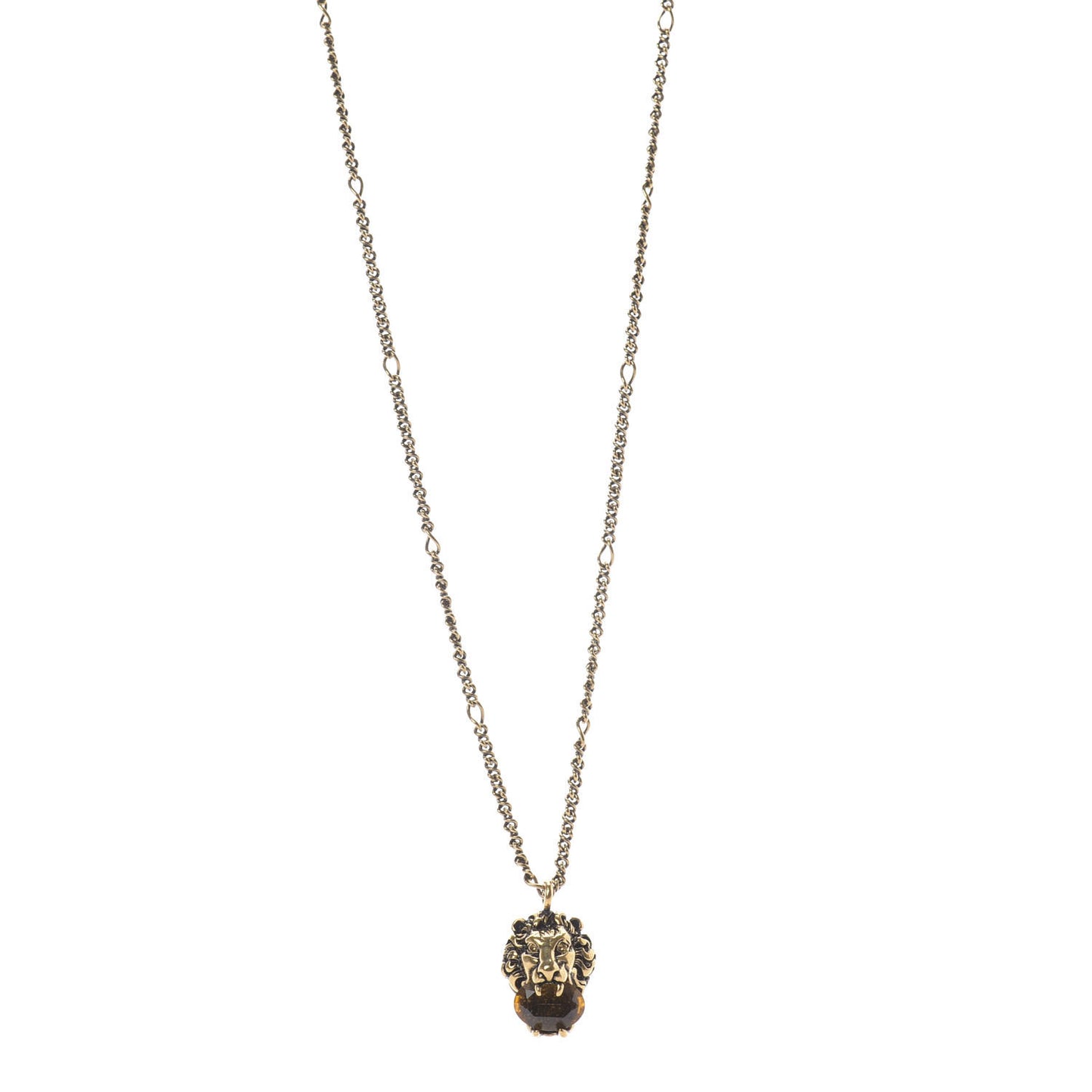 Metal Brass Swarovski Lion Head Necklace Gold Yellow