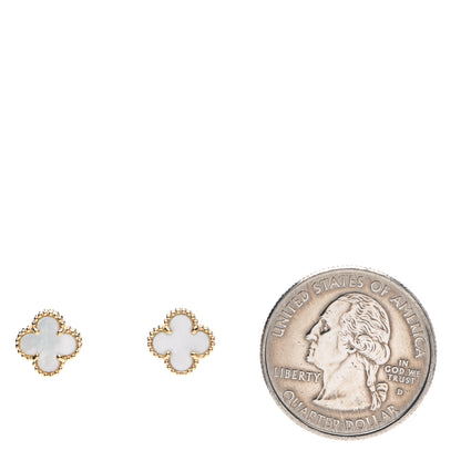 Van Cleef & Arpels 18K Yellow Gold Mother of Pearl Sweet Alhambra Earrings 2 of 5