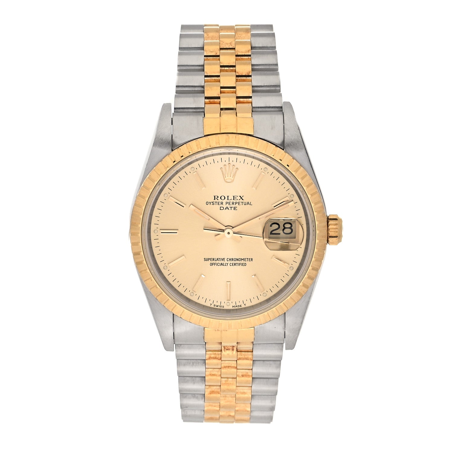 Rolex Stainless Steel 18K Yellow Gold 34mm Oyster Perpetual Date Watch Champagne 15223 1 of 4