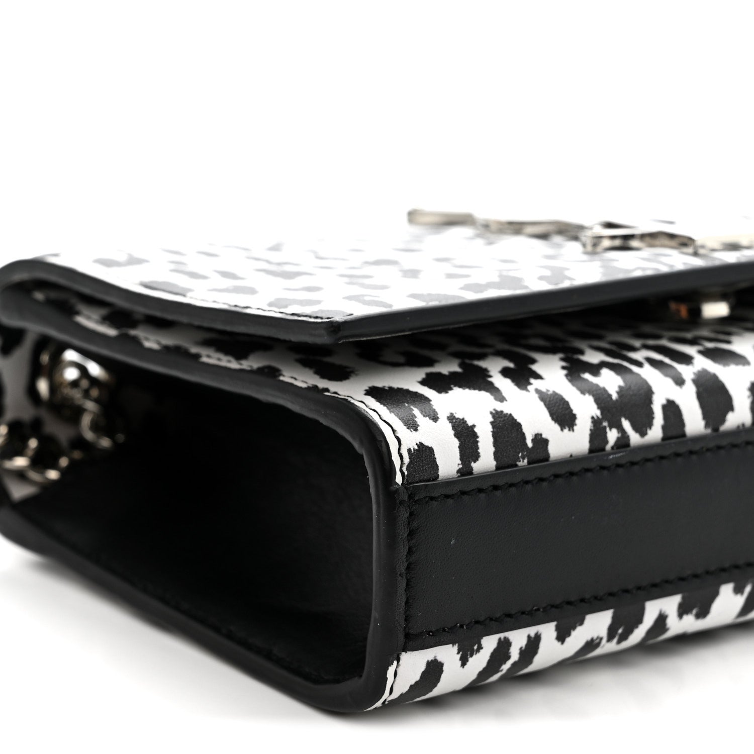 Saint Laurent Calfskin Leopard Small Monogram Kate Satchel White Black 8 of 12
