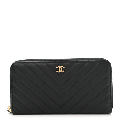 Chanel Calfskin Chevron Quilted Zip Around Wallet Black 1 of 10