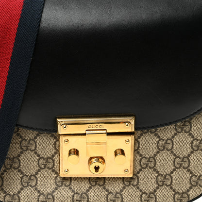 Gucci GG Supreme Monogram Web Medium Padlock Messenger Shoulder Bag Black 8 of 10