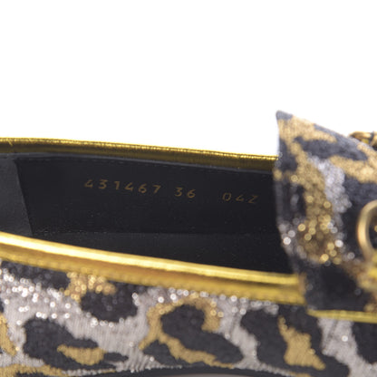 Gucci Jacquard Leopard Print Horsebit Womens Jordaan Loafers 36 Gold 7 of 9