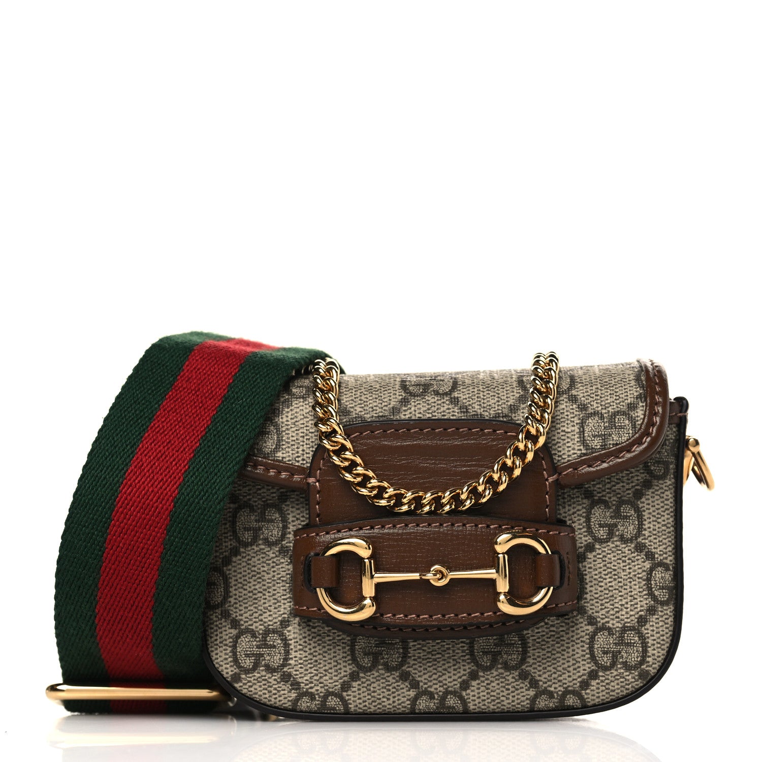 Gucci GG Supreme Monogram Azalea Calfskin Web Horsebit 1955 Wallet On Strap Beige Ebony Brown Sugar 1 of 9