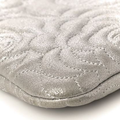 Chanel Goatskin Camellia Stitched Medium Cosmetic Case Silver 9 of 11