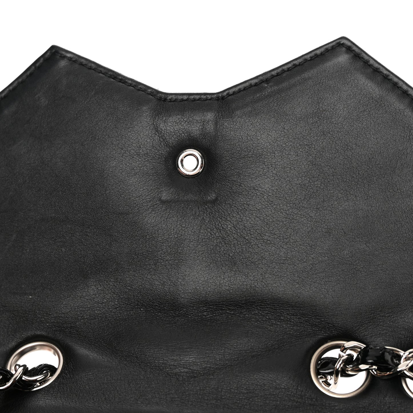 Patent Quilted Chevron Cutaway Flap Bag Black