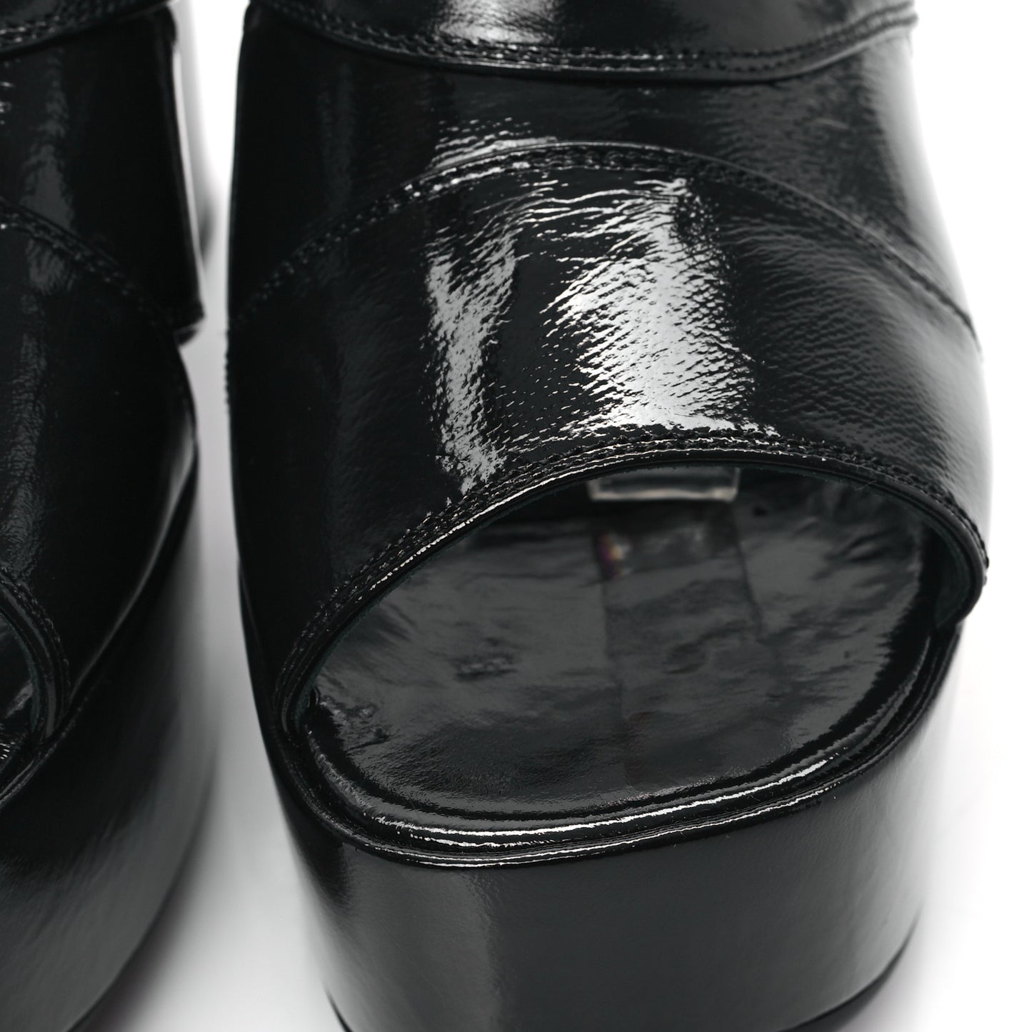 Crumpled Patent Lambskin Platform Sandals 41 Black