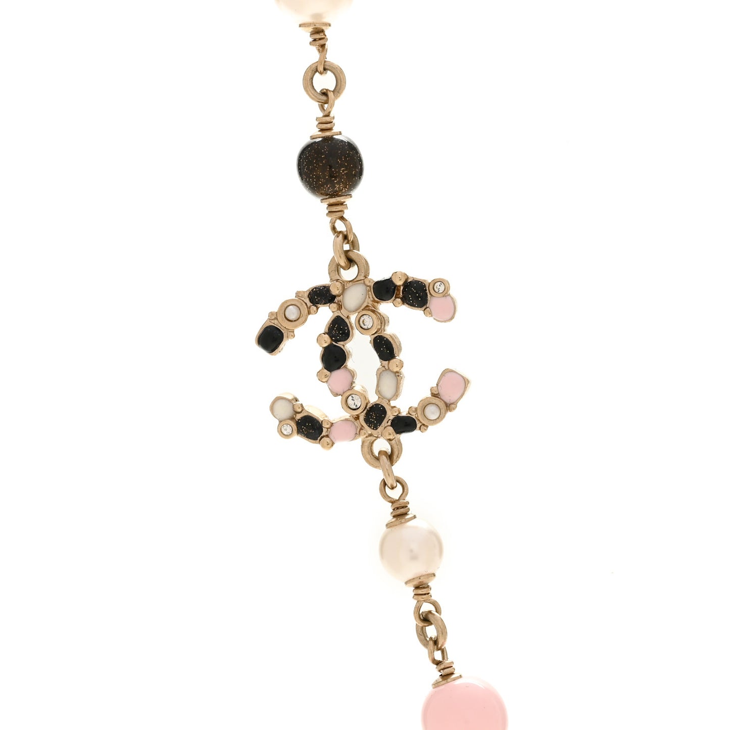 Pearl Beaded CC Necklace Gold Black White Pink