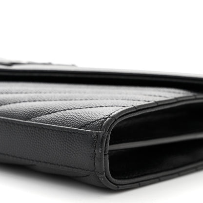 Saint Laurent Grain De Poudre Matelasse Chevron Monogram Monochrome Chain Wallet Black 10 of 11