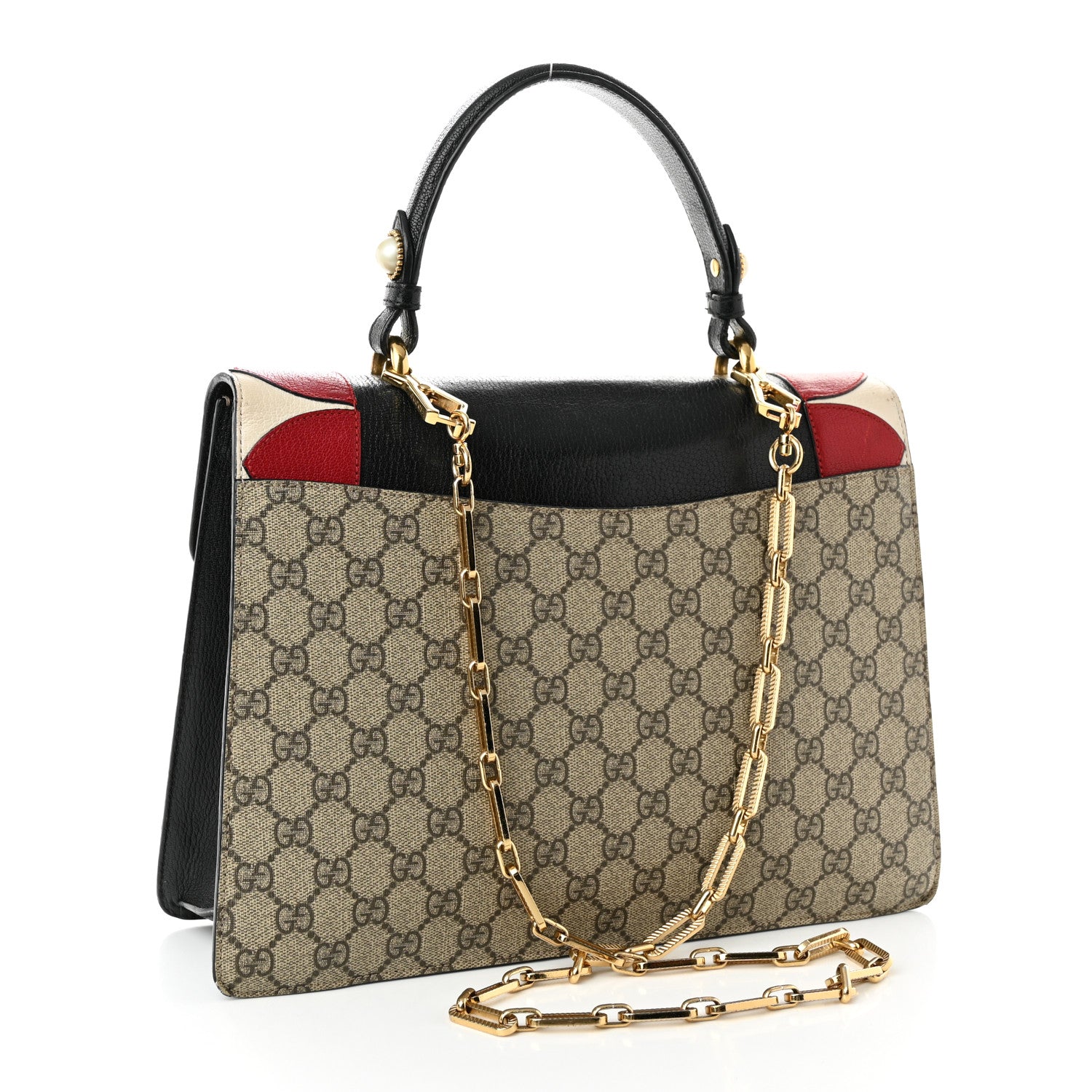 Gucci GG Supreme Monogram Goatskin Pearl Embroidered Medium Fox Broche Top Handle Bag Beige Ebony Black Hibiscus Red Mystic White 3 of 17