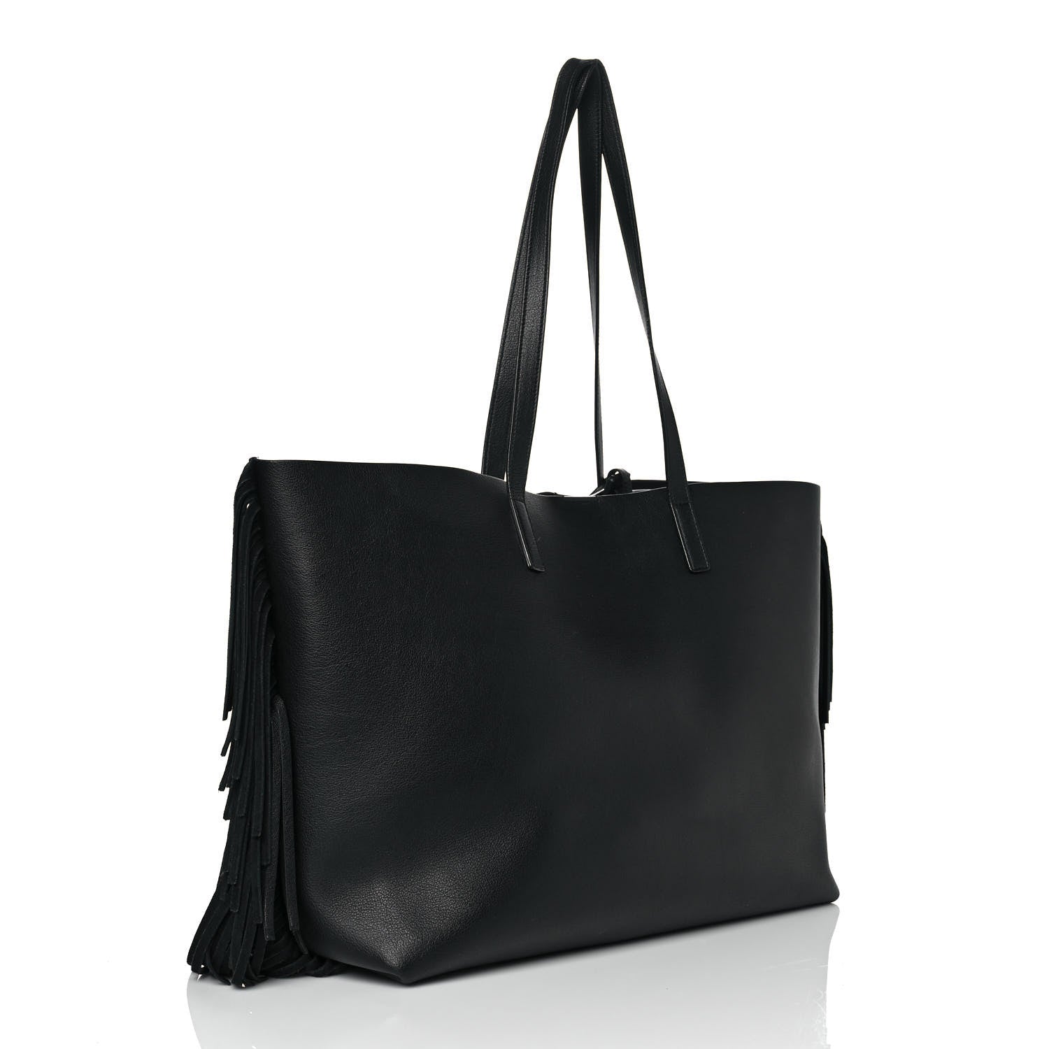 Saint Laurent Calfskin Large Fringe Shopping Tote Black 4 of 9
