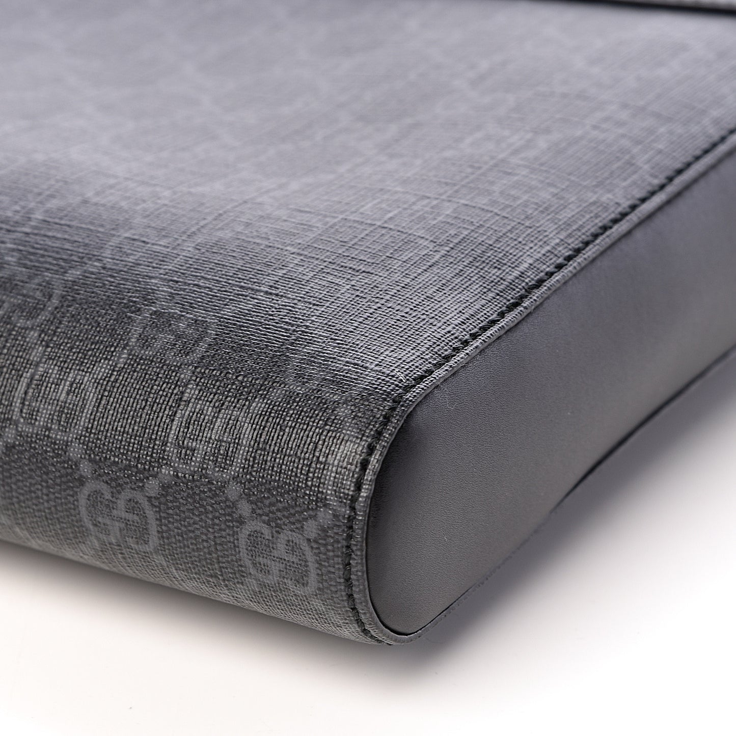 GG Supreme Monogram Appia Calfskin Web Flat Messenger Bag Black Grey