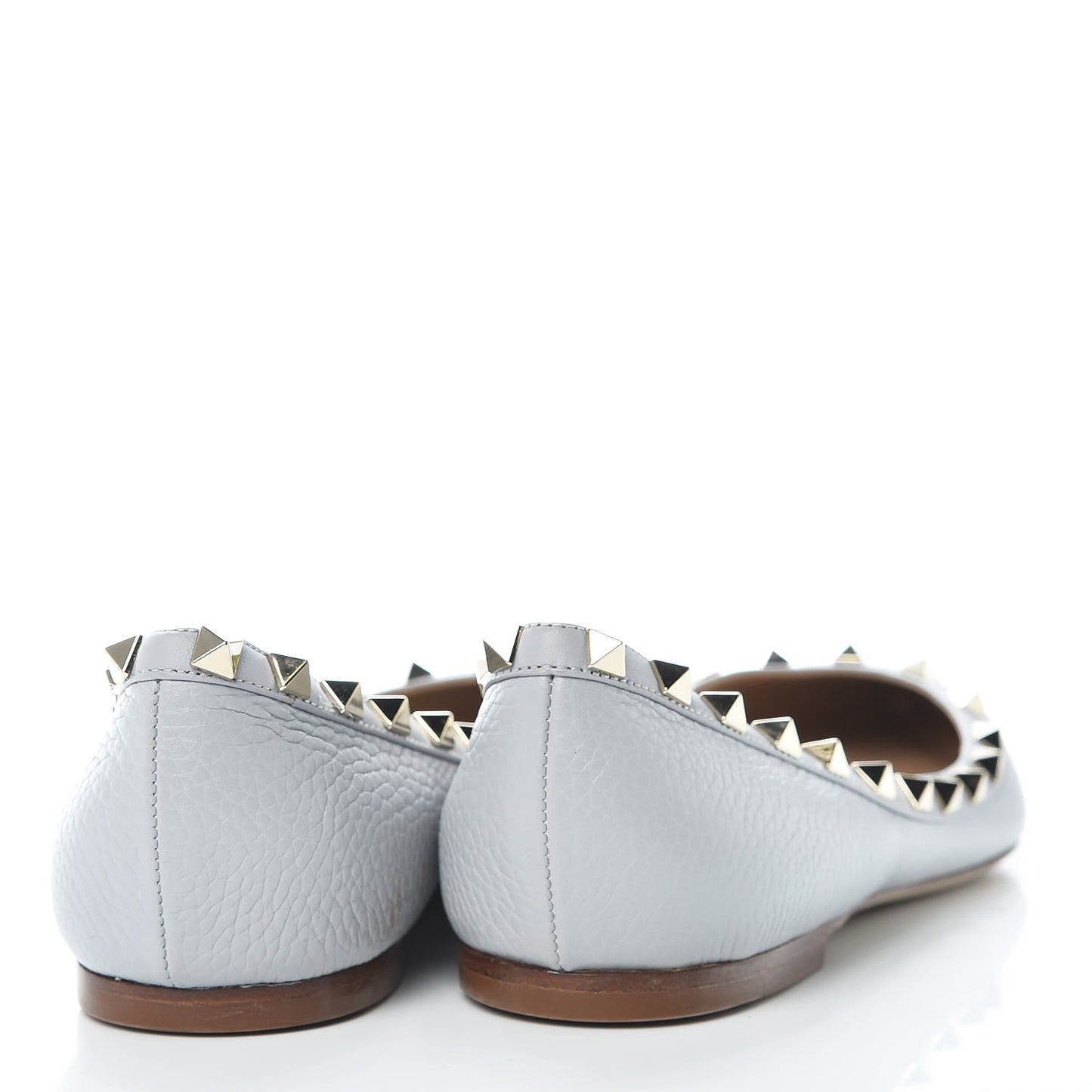 Pebbled Calfskin Rockstud Ballerina Flats 39 Opal Grey
