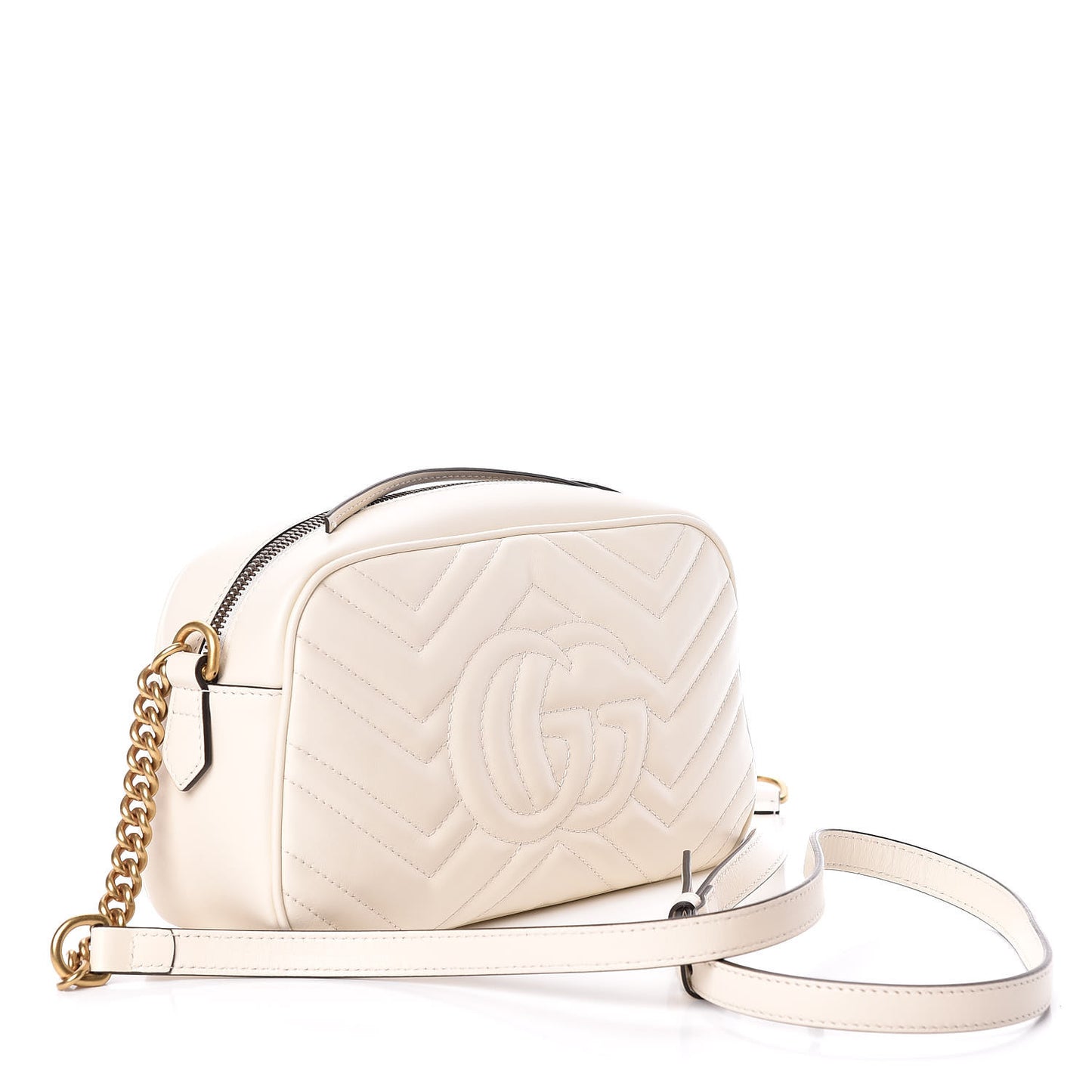 Calfskin Matelasse Small GG Marmont Chain Shoulder Bag White
