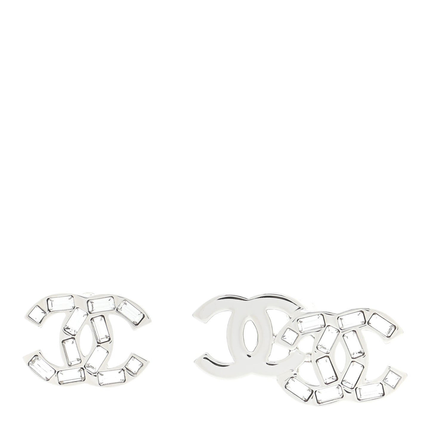 Baguette Crystal Double CC Earrings Silver