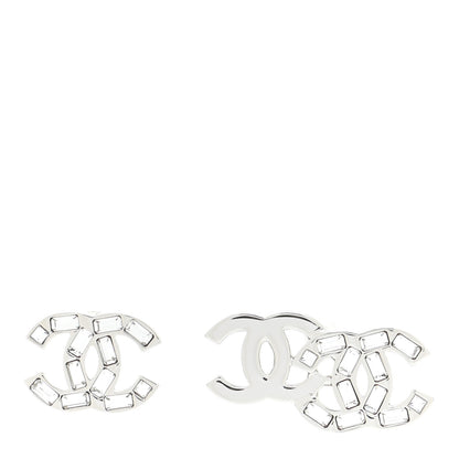 Chanel Baguette Crystal Double CC Earrings Silver 1 of 6