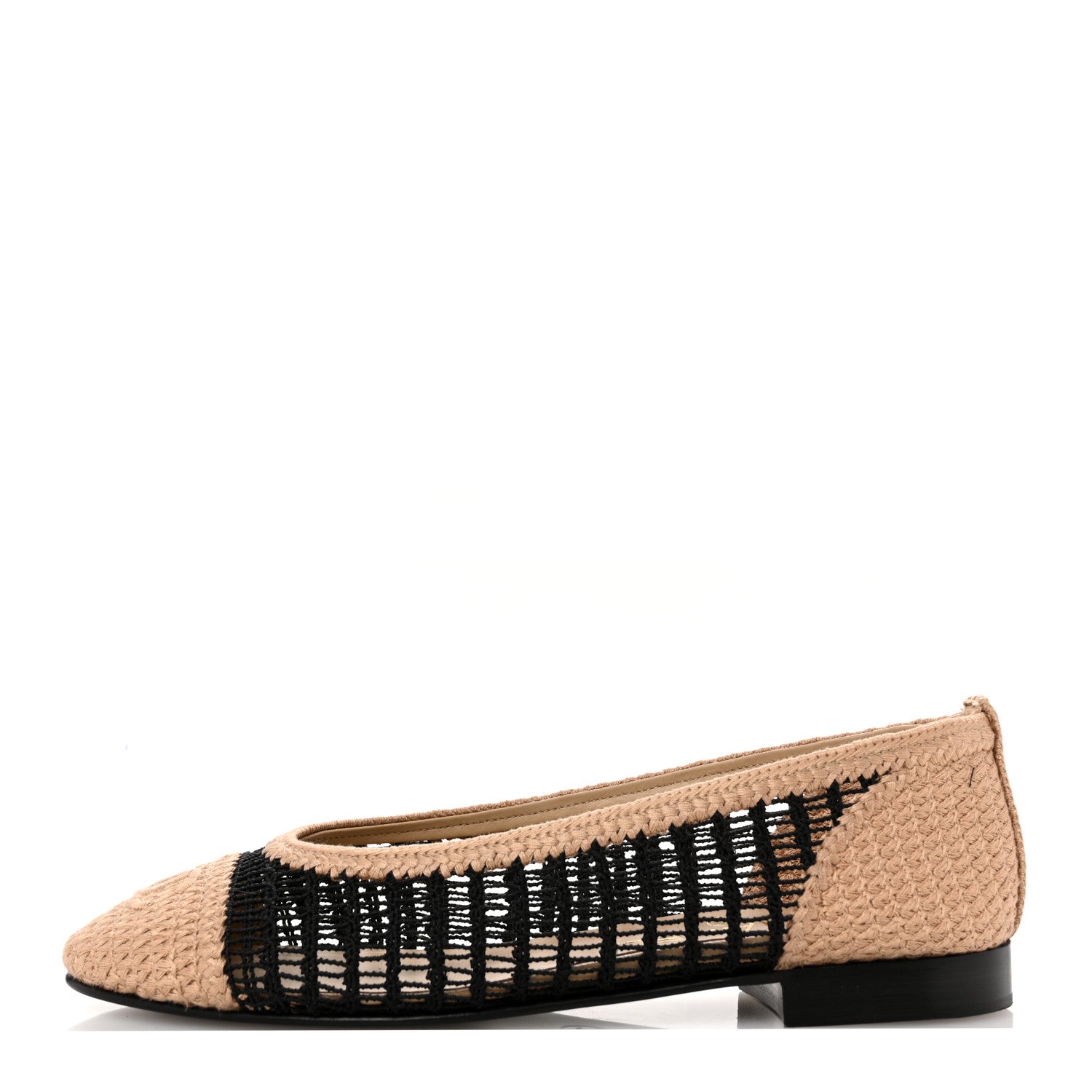 Chanel Raffia Cap Toe Ballerina Flats 36.5 Black Beige 1 of 9
