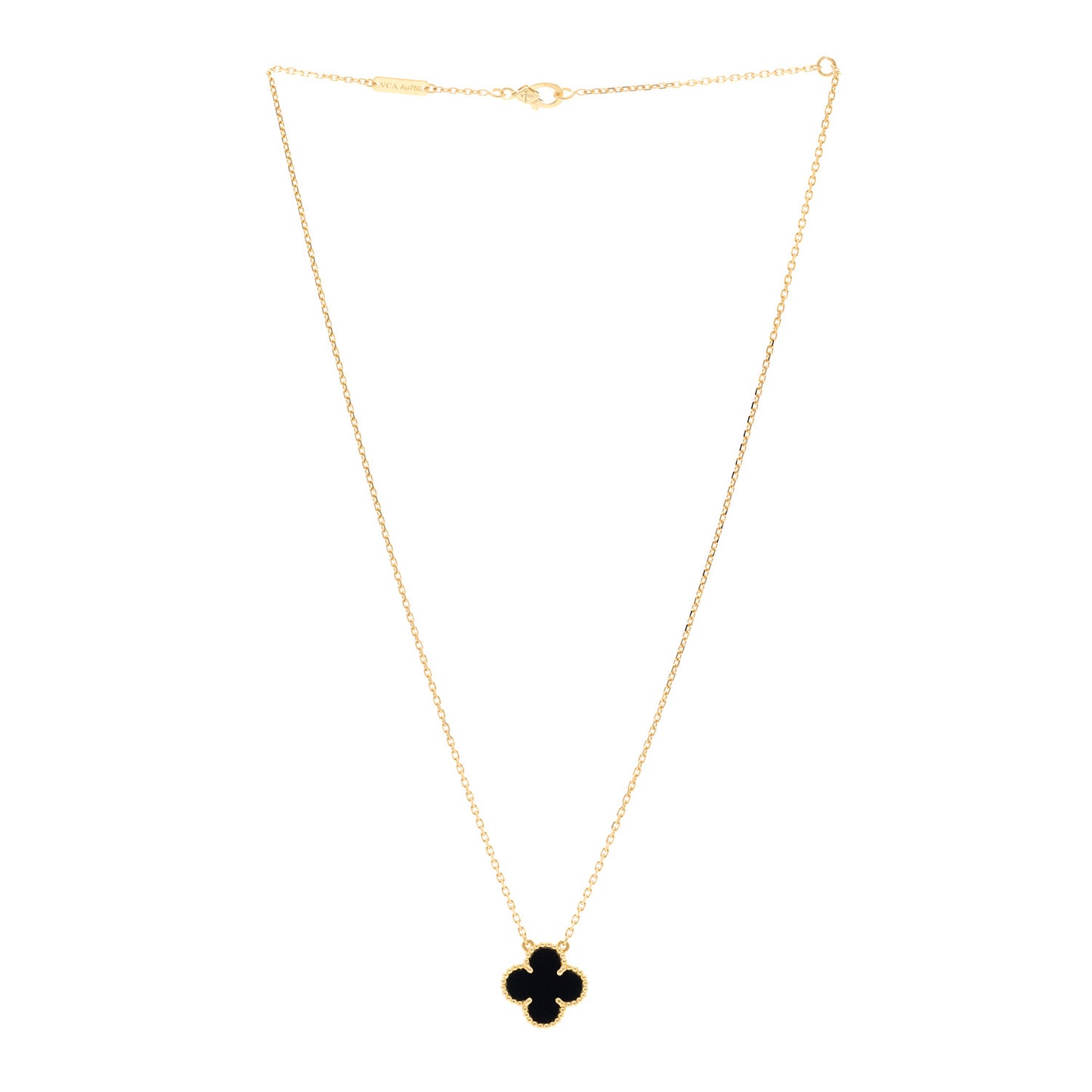 18K Yellow Gold Black Onyx Vintage Alhambra Pendant Necklace