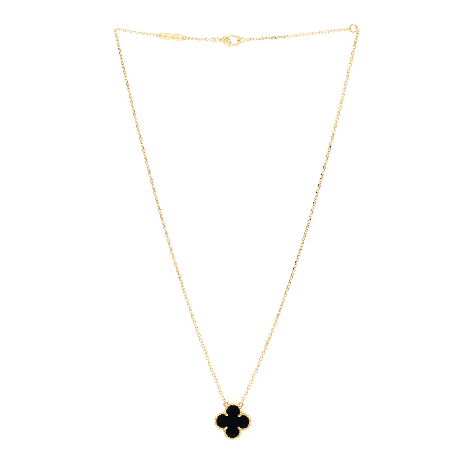 Van Cleef & Arpels 18K Yellow Gold Black Onyx Vintage Alhambra Pendant Necklace 3 of 5