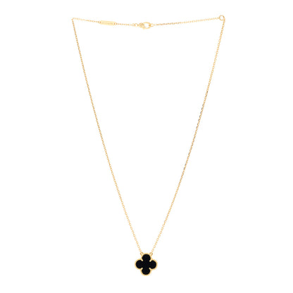 Van Cleef & Arpels 18K Yellow Gold Black Onyx Vintage Alhambra Pendant Necklace 3 of 5