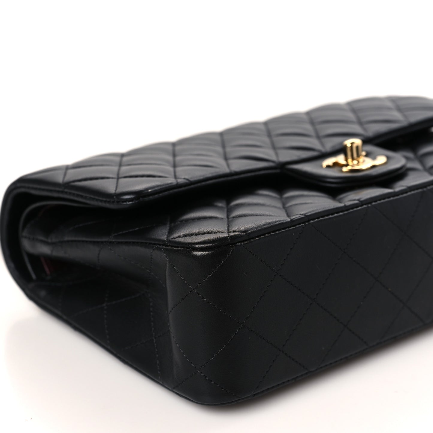 Lambskin Quilted Medium Double Flap Black