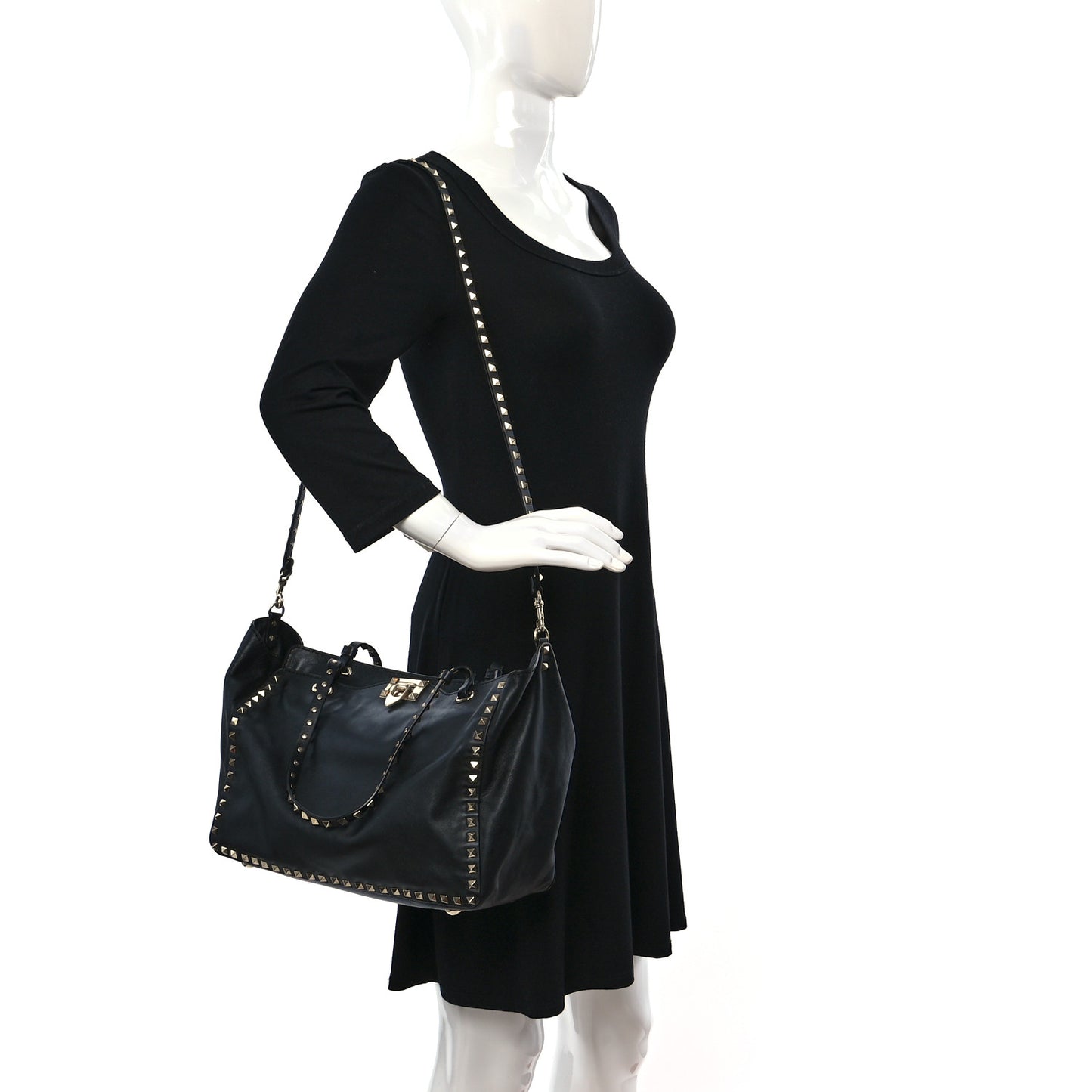 Vitello Medium Rockstud Tote Black