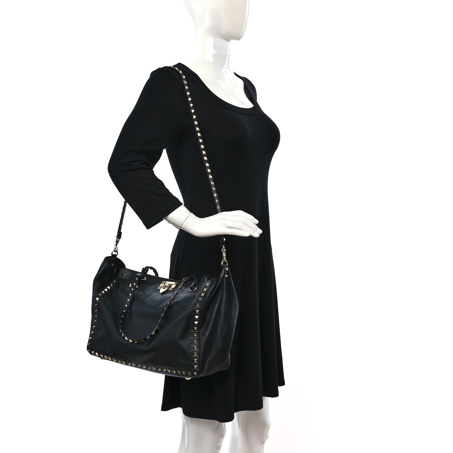 Valentino Garavani Vitello Medium Rockstud Tote Black 2 of 12