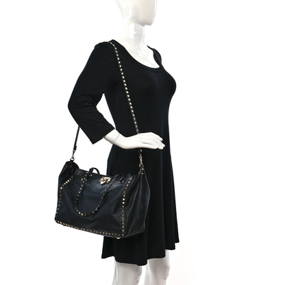 Valentino Garavani Vitello Medium Rockstud Tote Black 2 of 12