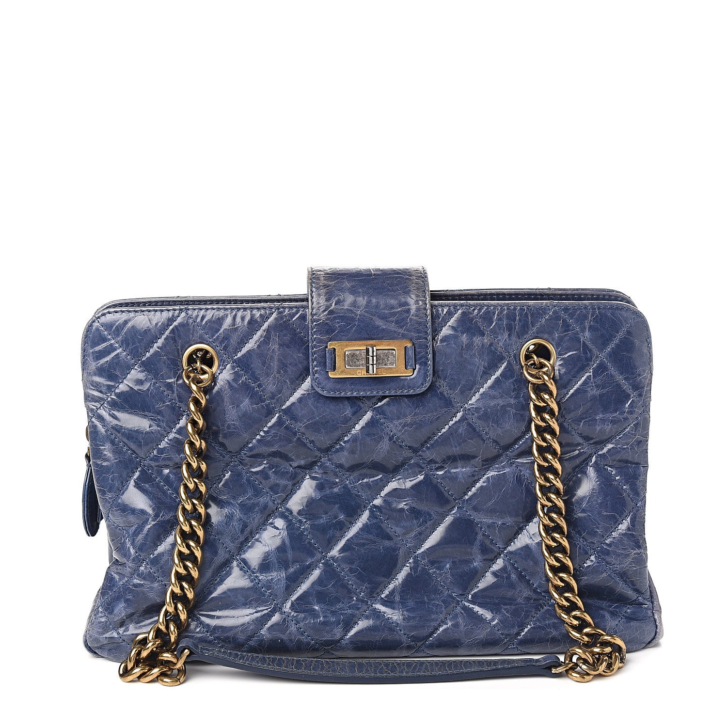 Chanel Glazed Crackled Calfskin Small Reissue Tote Blue 1 of 11