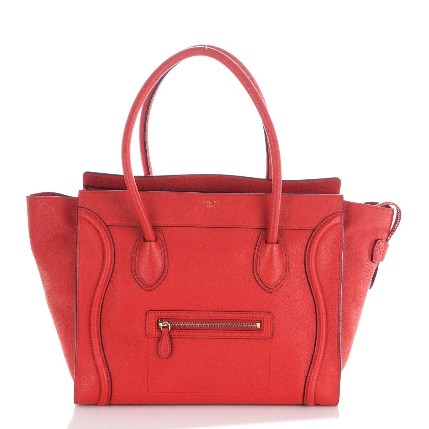 Drummed Calfskin Shoulder Luggage Vermillion
