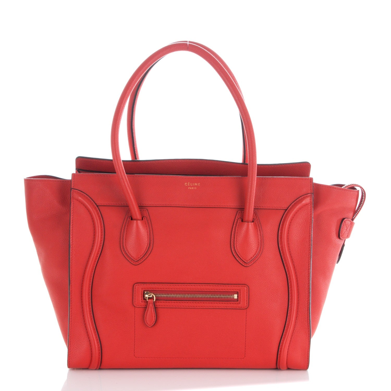 Celine Drummed Calfskin Shoulder Luggage Vermillion 1 of 7