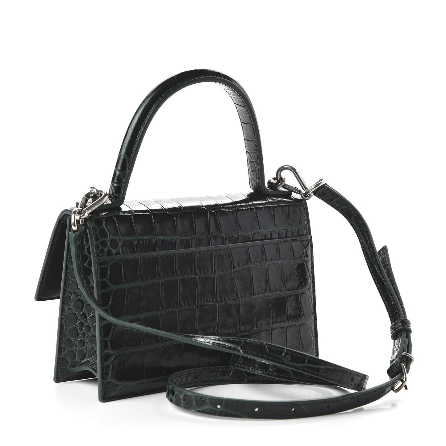 Shiny Calfskin Crocodile Embossed XS Sharp Top Handle Bag Forest Green