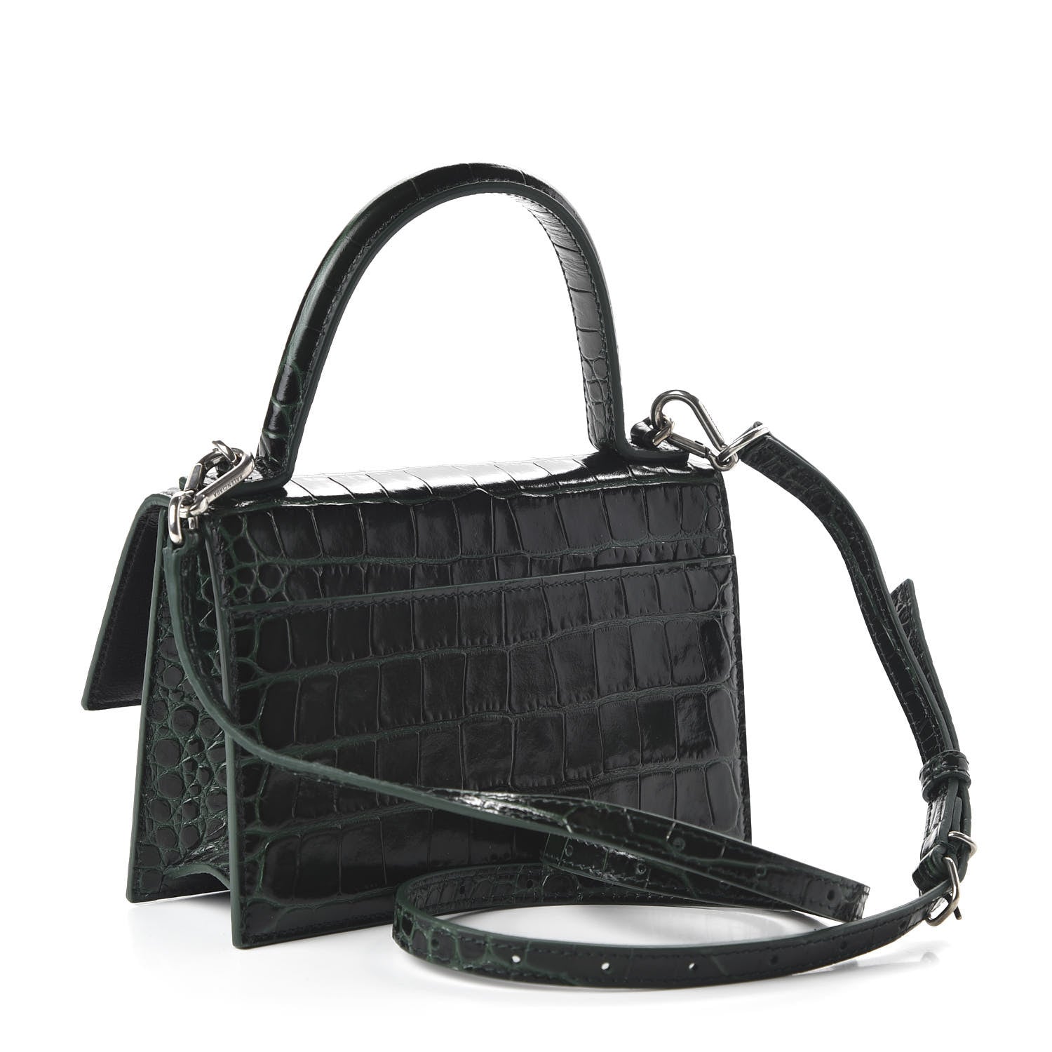 Balenciaga Shiny Calfskin Crocodile Embossed XS Sharp Top Handle Bag Forest Green 3 of 9