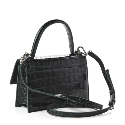 Balenciaga Shiny Calfskin Crocodile Embossed XS Sharp Top Handle Bag Forest Green 3 of 9