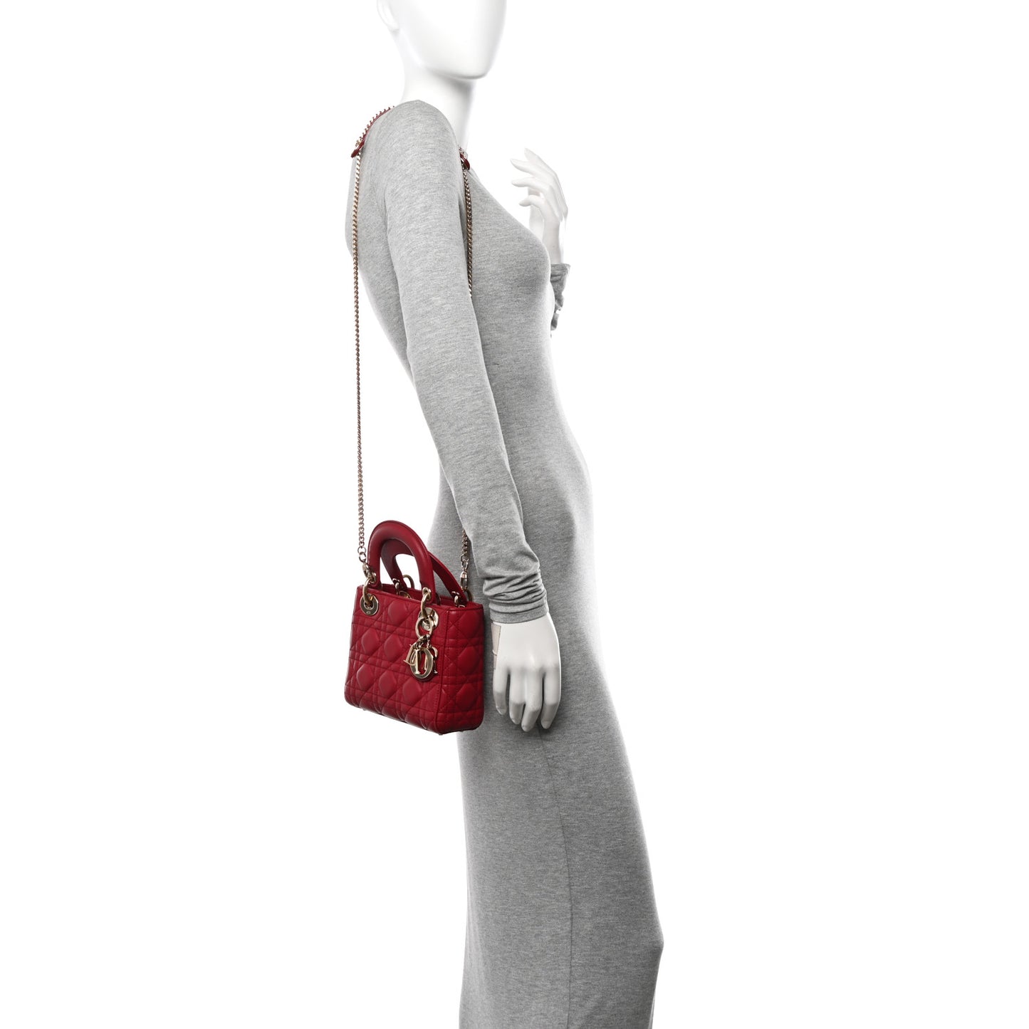 Lambskin Cannage Mini Lady Dior Burgundy