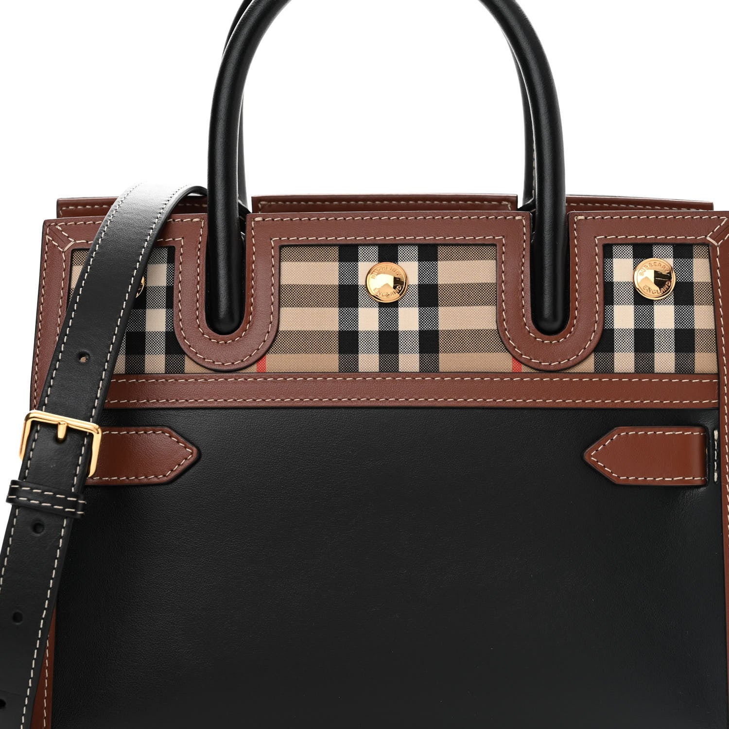 Burberry Calfskin Vintage Check Baby Two Handle Title Bag Black 7 of 9