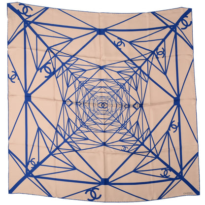 Chanel Silk CC Geometric Scarf Beige Blue 2 of 5