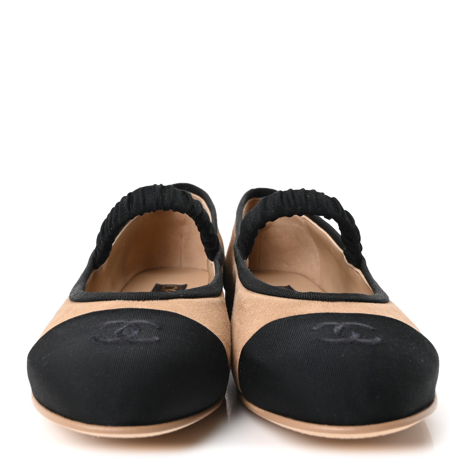 Chanel Suede Kidskin Grosgrain Mary Jane Flats 38 Beige Black 3 of 10