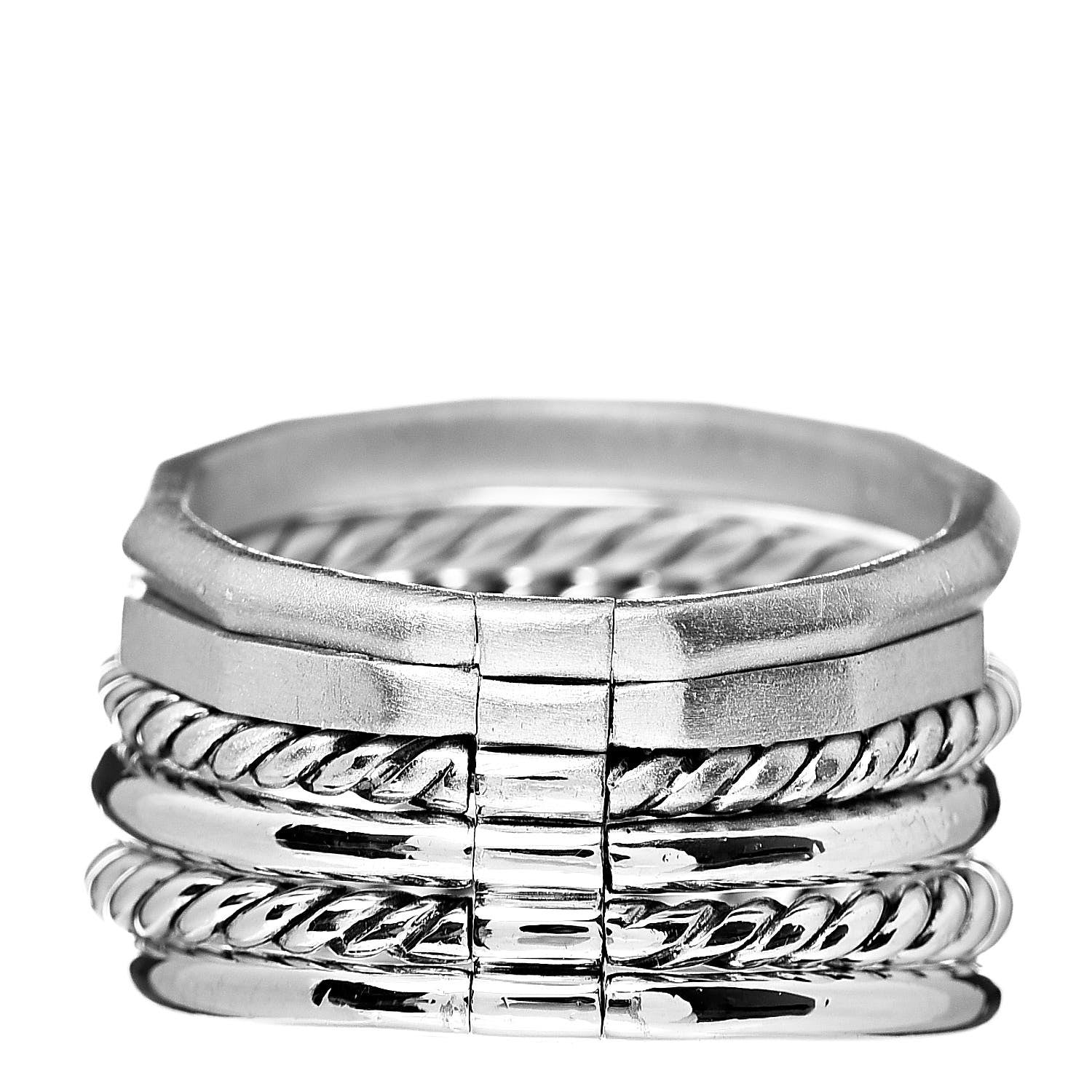 David Yurman Sterling Silver Diamond 16mm Stax Wide Stacked Ring 57 8 3 of 5