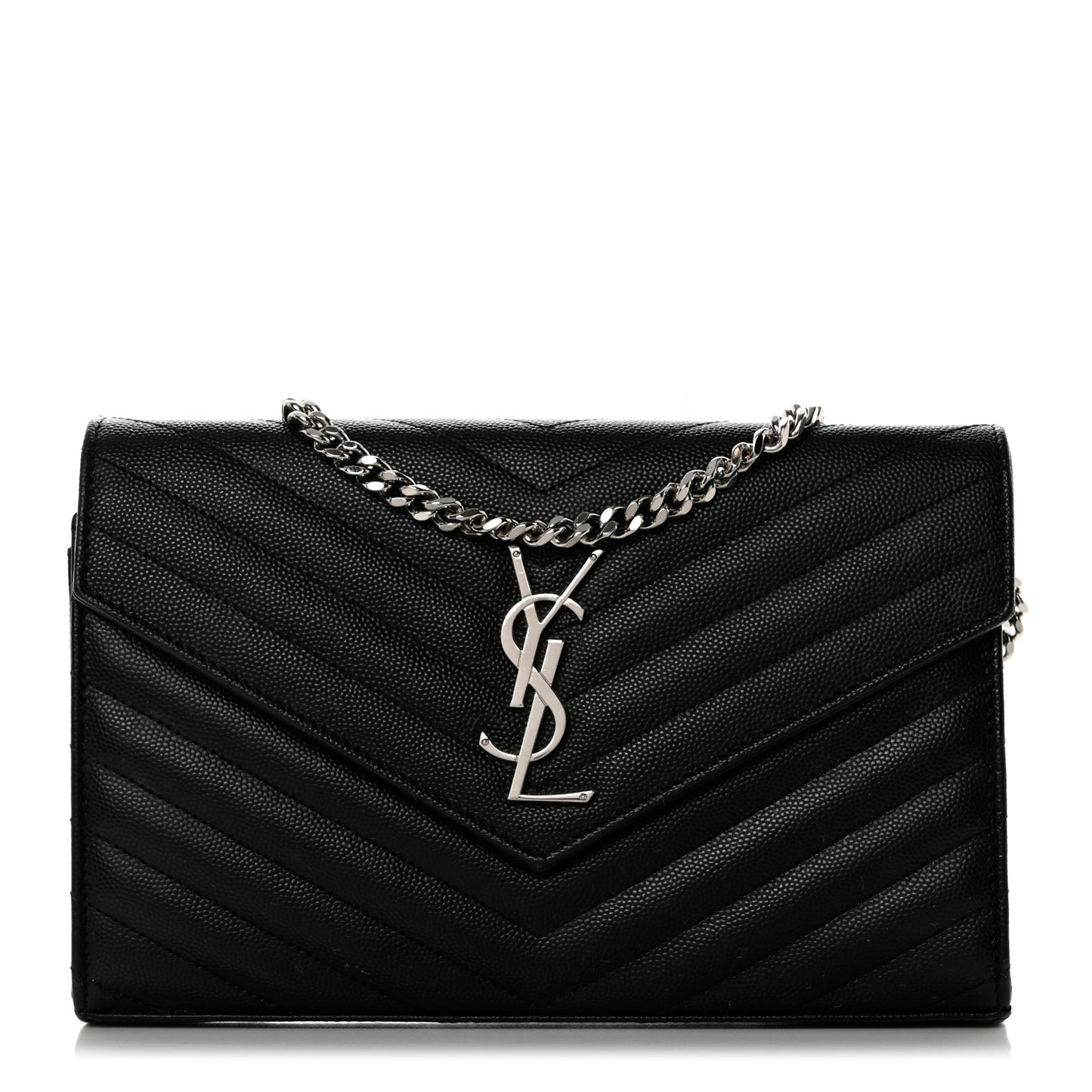 Grain De Poudre Matelasse Chevron Monogram Chain Wallet Black