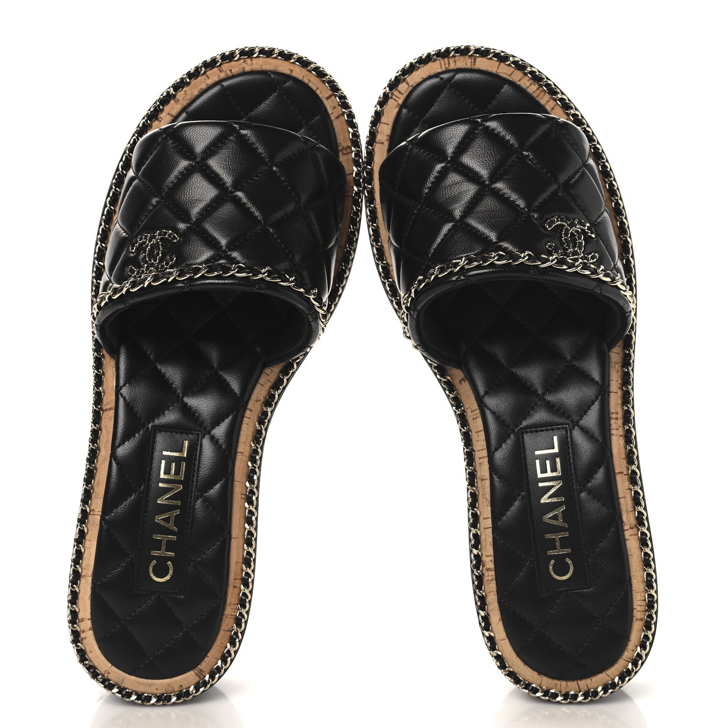 Lambskin Quilted Chain CC Mules 39 Black