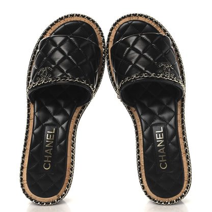 Chanel Lambskin Quilted Chain CC Mules 39 Black 2 of 10