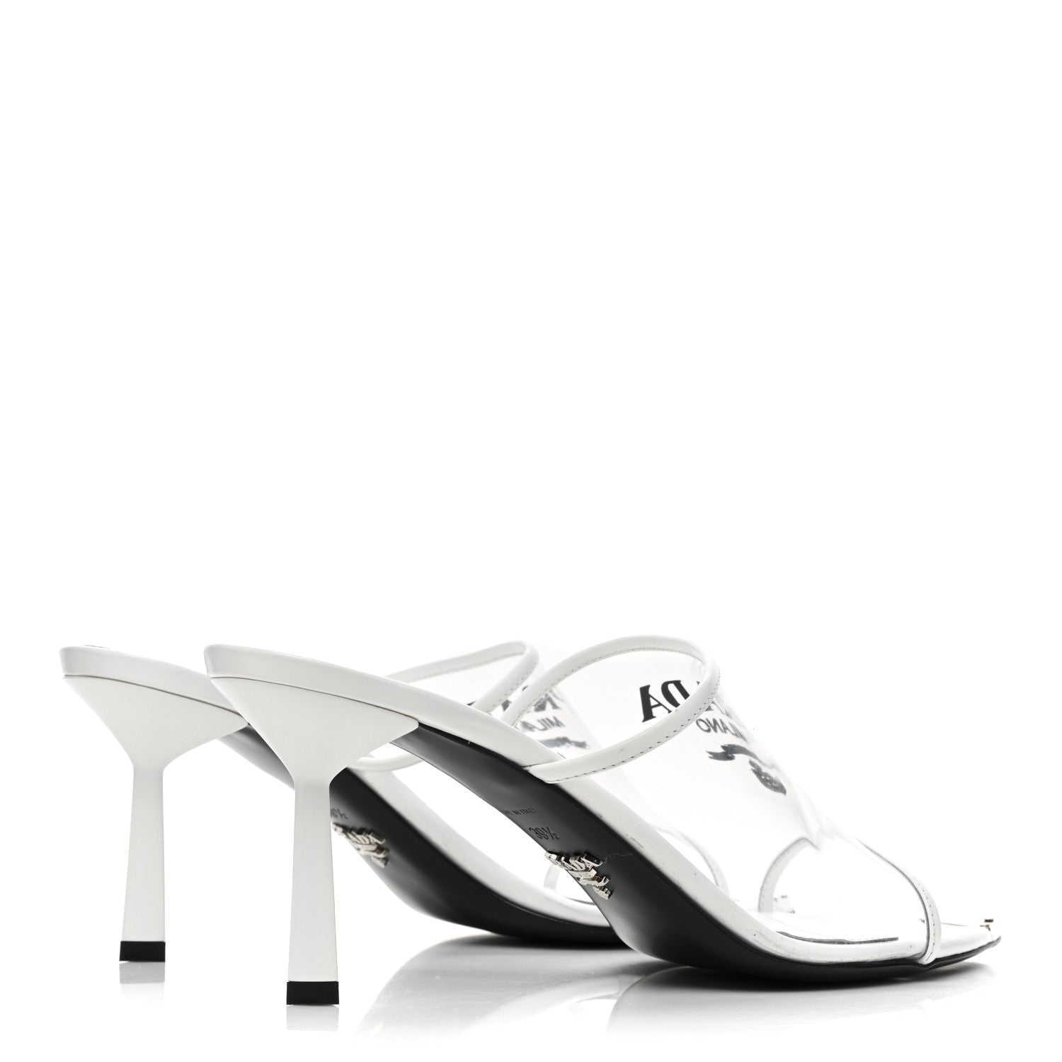 Prada Plexiglass Calfskin Metal Triangle Logo 75mm Slide Sandals 39.5 White 4 of 11
