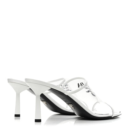 Prada Plexiglass Calfskin Metal Triangle Logo 75mm Slide Sandals 39.5 White 4 of 11