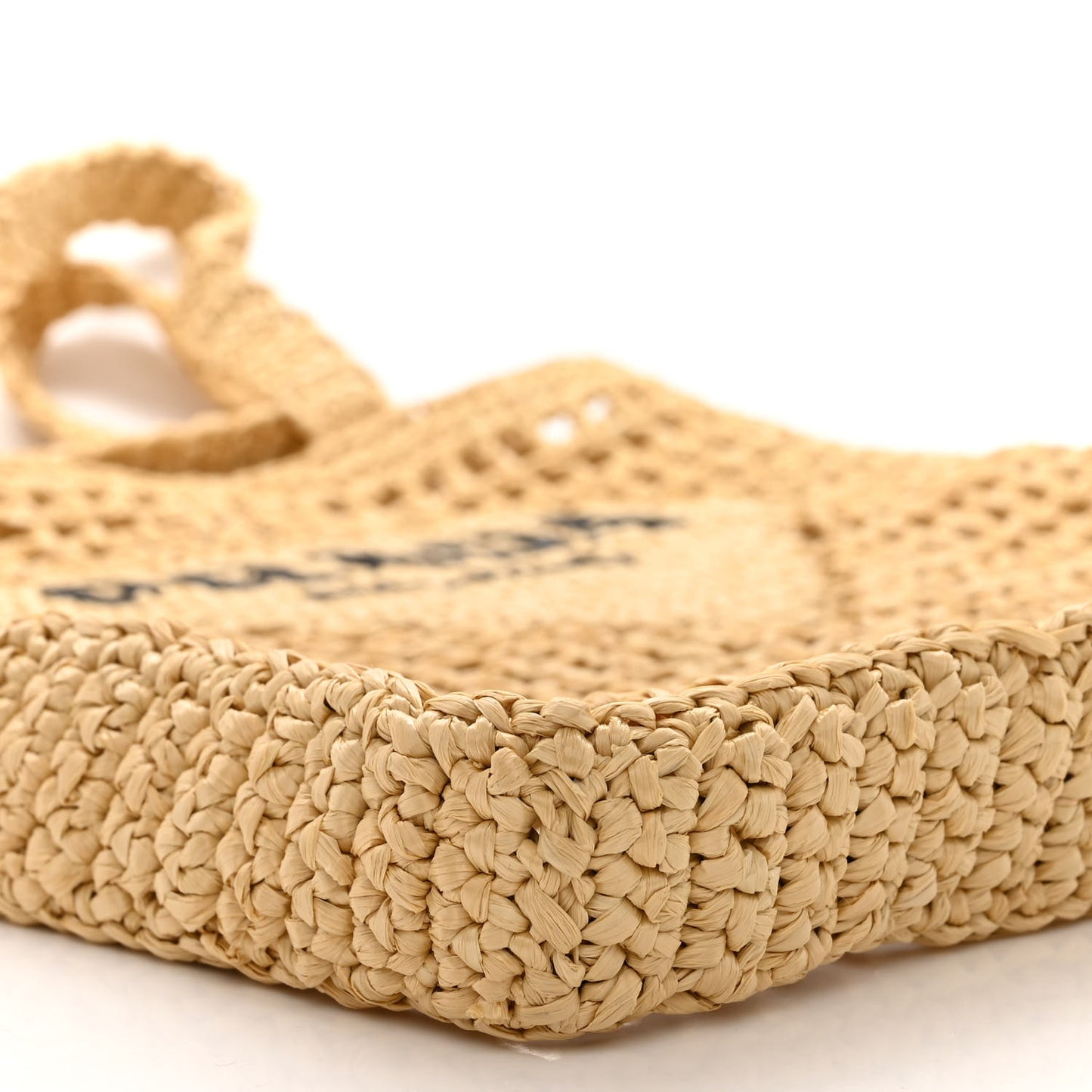 Yarn Raffia Effect Crochet Logo Embroidered Tote Bag Naturale