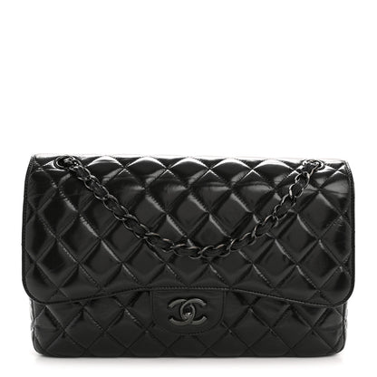 Chanel Shiny Crumpled Calfskin Quilted Jumbo Double Flap So Black 1 of 14