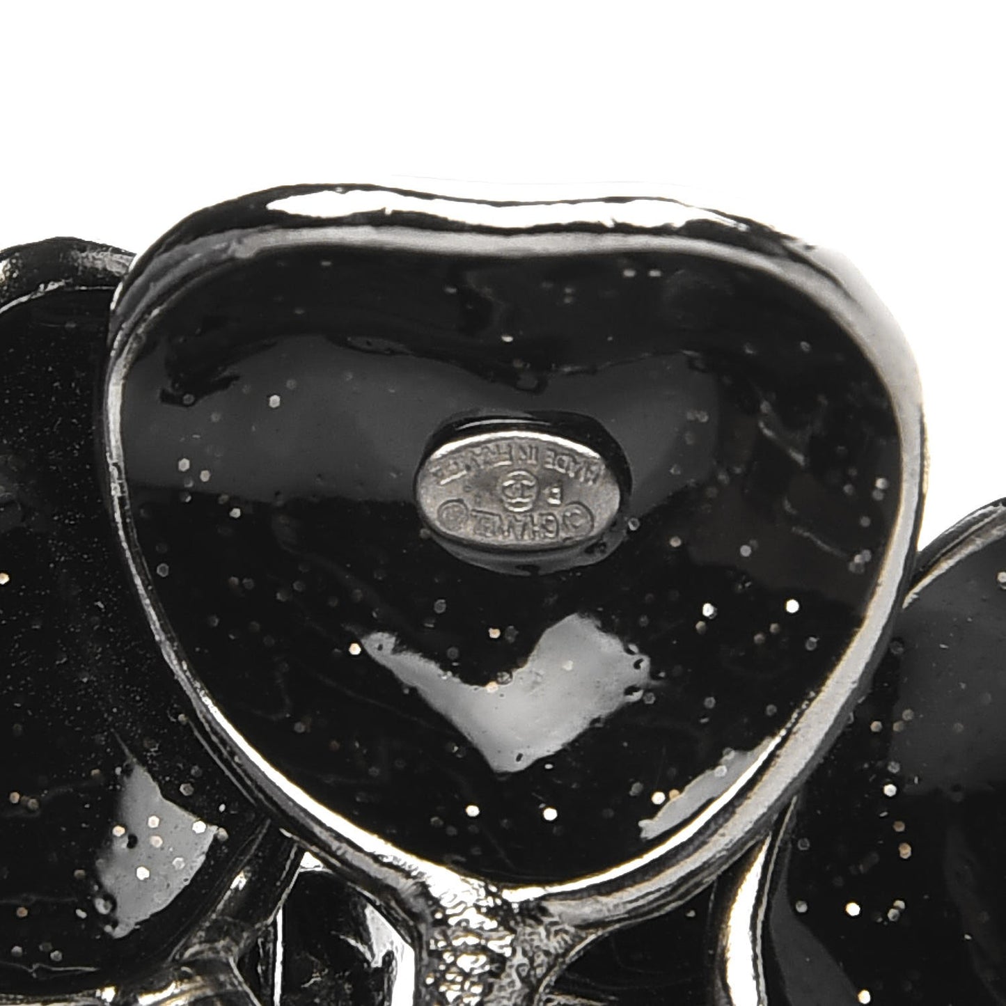 Pearl Crystal Enamel CC Camellia Belt Black Silver