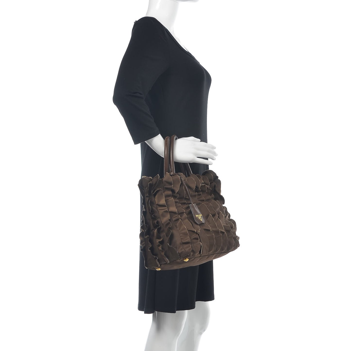 Tessuto Nylon Ruffle Tote Brown